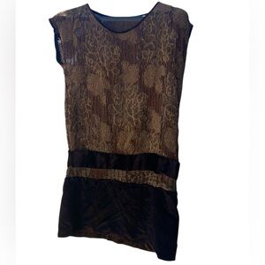 Vintage Flapper Girl Beaded Lace & Velvet Dress ~  Size Small